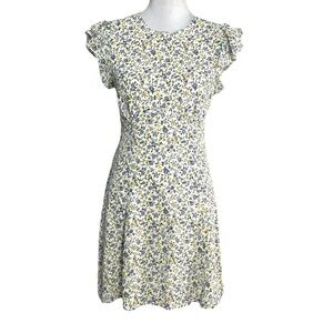 Reformation Floral Mini Dress in Cream, Blue, and Green